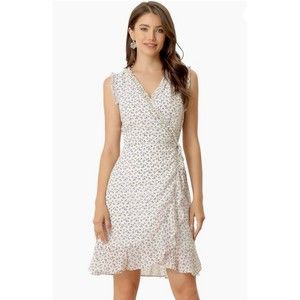 Allegra K Women's Summer Sleeveless Lavender Floral Print Ruffled Wrap Sz Small